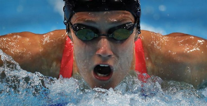 La nadadora española Mireia Belmonte durante las preliminares de 200m mariposa femeninos del Mundial de Natación que se disputa en Budapest (Hungría). EFE/Alberto Estévez