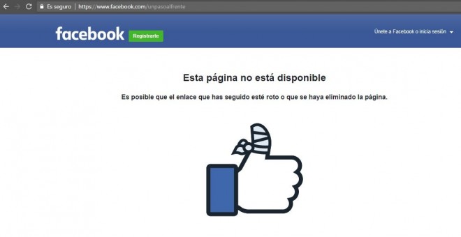 La página de Facebook 'Un paso al frente' del teniente expulsado del Ejército de Tierra Luis Gonzalo Segura, no disponible.