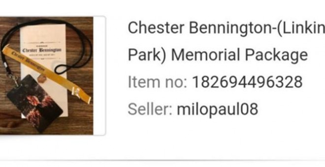 CEl 'pack' del funeral de Chester Bennington, a la venta. Imagen: TWITTER