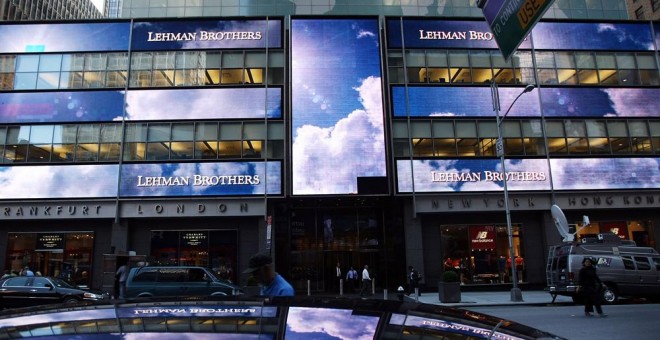 La sede del banco de inversión Lehman Brothers en Manhattan, Nueva York, en septiembre de 2008. AFP/Mario Tama