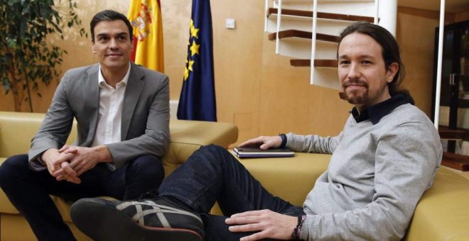 Foto de archivo de Pedro Sánchez y Pablo Iglesias. / EFE