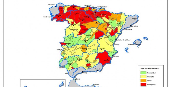 Mapa de seguimiento de la sequía. MAPAMA