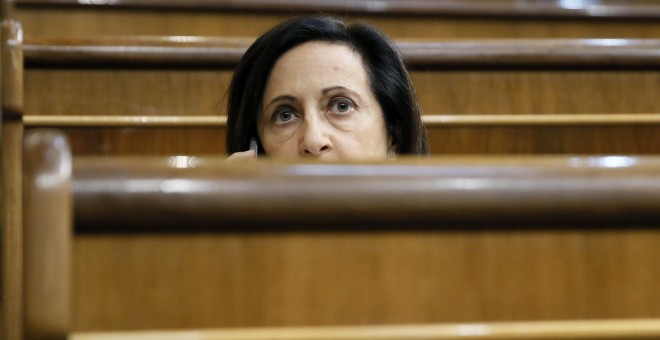 La portavoz del grupo socialista Margarita Robles, en su escaño durante un Pleno del Congerso de los Diputados. EFE/Mariscal