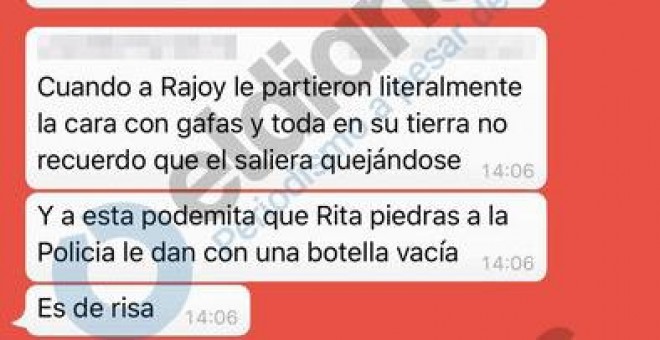 Capturas de la conversación entre varios agentes de policía por WhatsApp. / eldiario.es