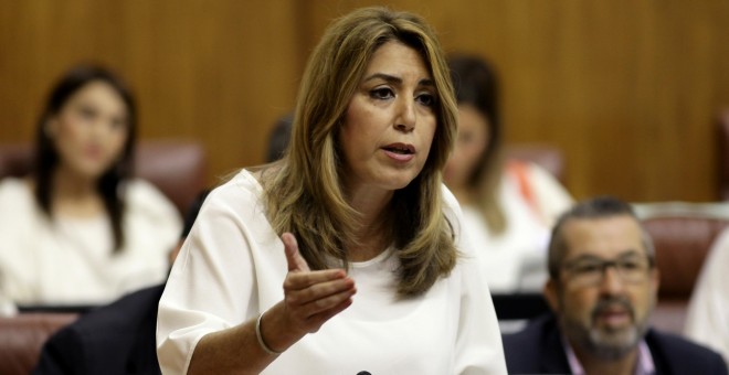 La presidenta de la Junta de Andalucía, Susana Díaz, en el Pleno del Parlamento autonómico.