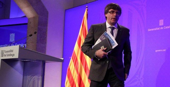 Puigdemont, tras su comparecencia de este lunes. REUTERS/Albert Gea