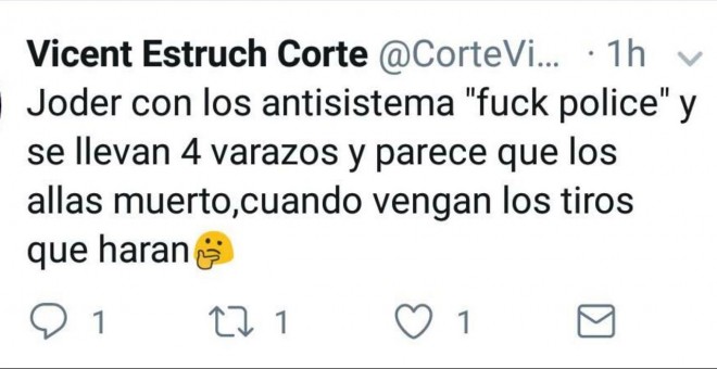 Tuit de Alfarrasi antes de restringir su cuenta.