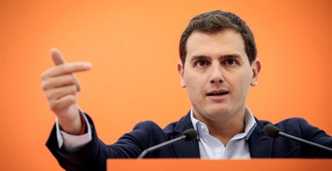 El líder de Ciudadanos, Albert Rivera, en una rueda de prensa en la sede del partido. Archivo EFE