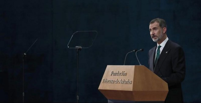 El rey durante su discurso en la entrega de los premios Princesa de Asturias. | EFE