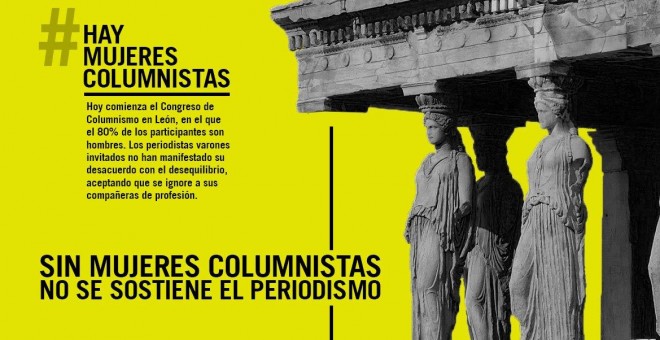 Cartel de protesta por la falta de mujeres columnistas en un congreso