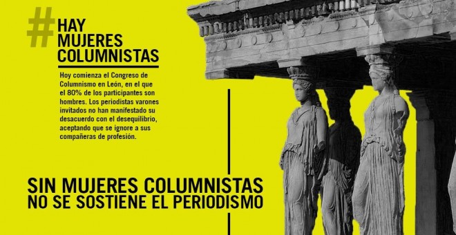 Cartel de protesta por la falta de mujeres columnistas en un congreso