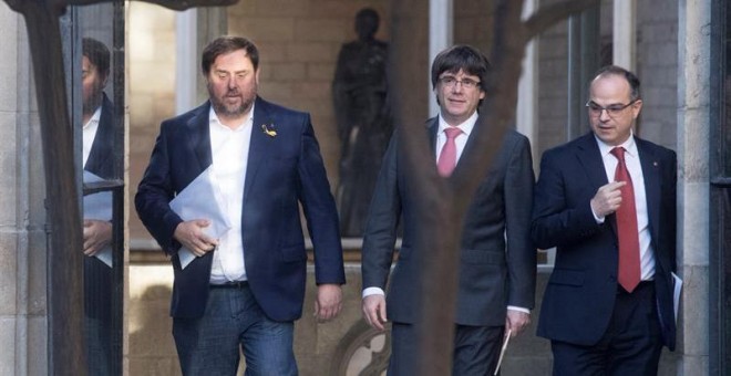 Junqueras, Puigdemont y Turull, hoy en Barcelona. EFE/Marta Pérez