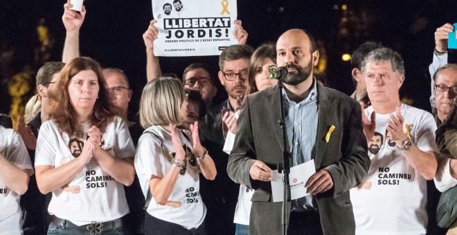 El portaveu d'Òmnium Cultural, Marcel Mauri (en primer terme), en la manifestació de dissabte passat a Barcelona per la llibertat de Jordi Sànchez i Jordi Cuixart