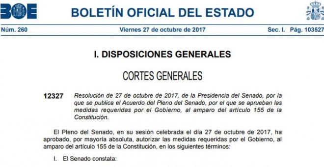 El BOE publica el acuerdo del Pleno del Senado.