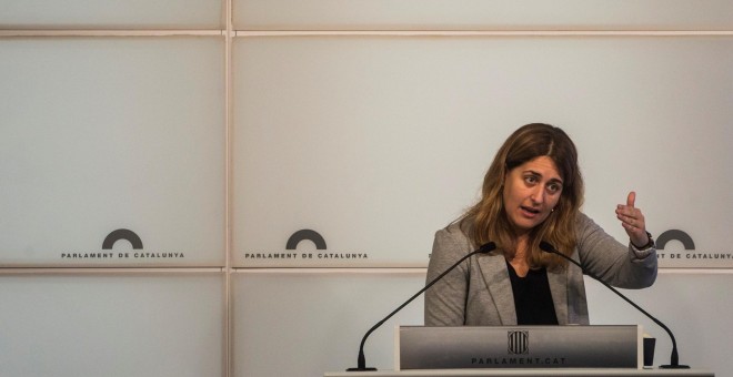 La coordinadora general del PDeCAT, Marta Pascal, durante la rueda de prensa que ha ofrecido  tras la reunión del comité nacional de su partido. EFE/Quique García