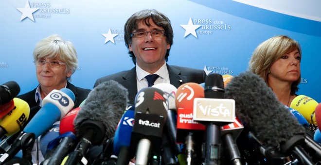 Carles Puigdemont, durante la rueda de prensa que dio el pasado día 31 desde Bruselas. - REUTERS