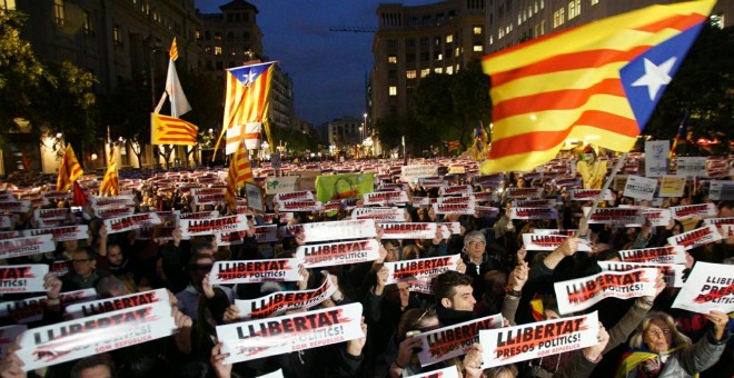 Concentración en Barcelona a favor de la libertad de los presos políticos.