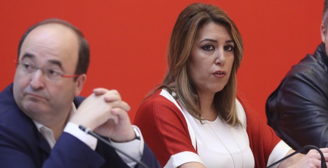 El líder de los socialistas catalanes, Miquel Iceta y la líder andaluza, Susana Díaz, durante la reunión del Consejo de Política Federal del PSOE. EFE/Chema Moya