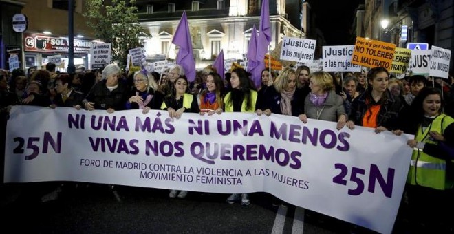 Cabecera de la marcha del 25N de Madrid | EFE