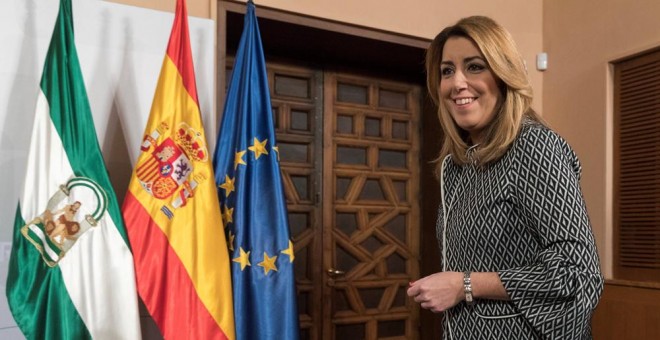 La presidenta andaluza, Susana Díaz, antes de su comparecencia tras la reunión del consejo de Gobierno de la Junta de Andalucía. EFE/Julio Muñoz