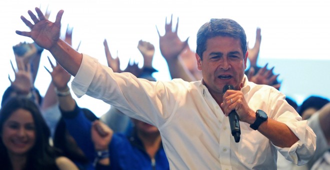 Juan Orlando Hernandez, durante la comparecencia en la que se declaró ganador de las elecciones. - REUTERS