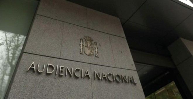 Rótulo de la Audiencia Nacional a la entrada de la sede de los tribunales en Madrid. E.P.