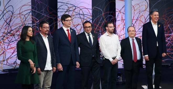 Inés Arrimadas, Xavier Domènech, Carles Mundó, Josep Rull, Vidal Aragonès, Miquel Iceta i Xavier Garcia Albiol al debat organitzat per laSexta / EFE Alejandro García