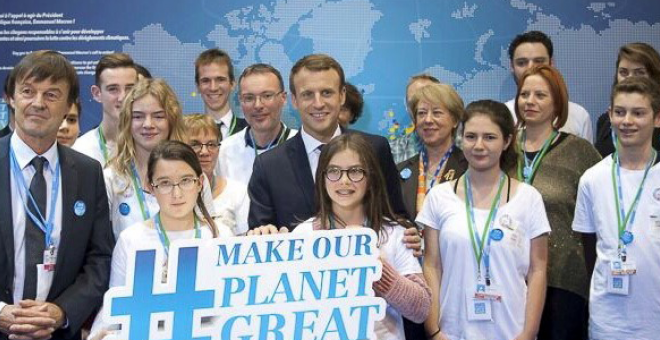 El presidente francés presenta su iniciativa en la víspera de la cumbre del clima de París del pasado 12 de diciembre./MAKEOURPLANETGREATAGAIN