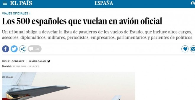 Información de 'El País' sobre los datos por los que Civio y el Ministerio de Defensa litigaron tres años en los tribunales.