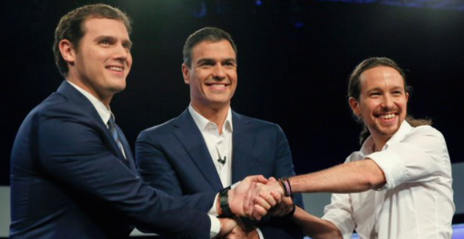 Albert Rivera, Pedro Sánchez y Pablo Iglesias en el debate de cara a las elecciones generales del 20-D. EFE