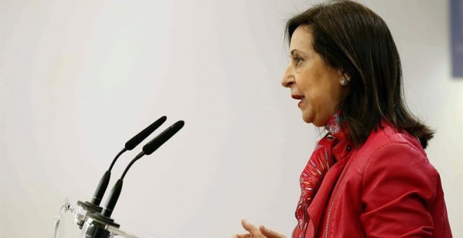 La portavoz socialista en el Congreso de los Diputados Margarita Robles, durante la rueda de prensa de ayer tras la Junta de Portavoces. EFE/Chema Moya