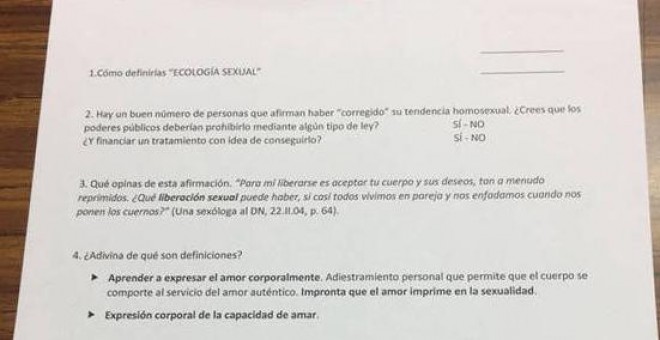 Cuestionario planteado a los alumnos.