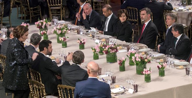 El rey, durante la cena en el Palau de la Música. EFE/ Quique García