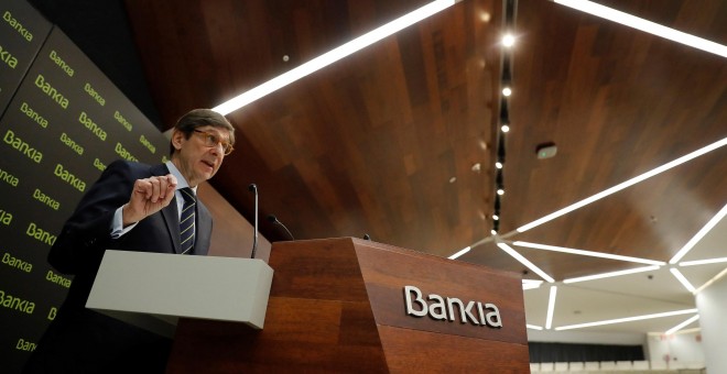 El presidente de Bankia, José Ignacio Goirigolzarri,durante su comparecencia ante los medios en la que presentó el Plan Estratégico 2018-2020 de la entidad. EFE/Juan Carlos Hidalgo