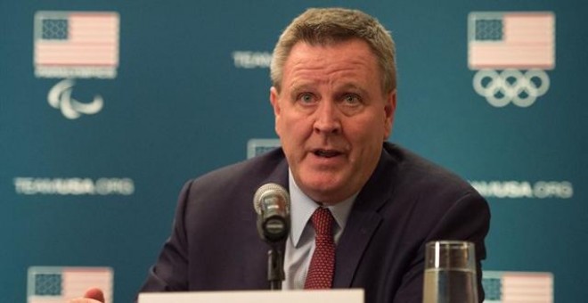 Scott Blackmun, expresidente ejecutivo del Comité Olímpico de Estados Unidos, en una rueda de prensa en 2014 | Reuters/USA Today Sports