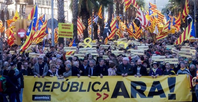 Aspecto de la manifestación convocada por la Asamblea Nacional Catalana (ANC) en Barcelona. - EFE