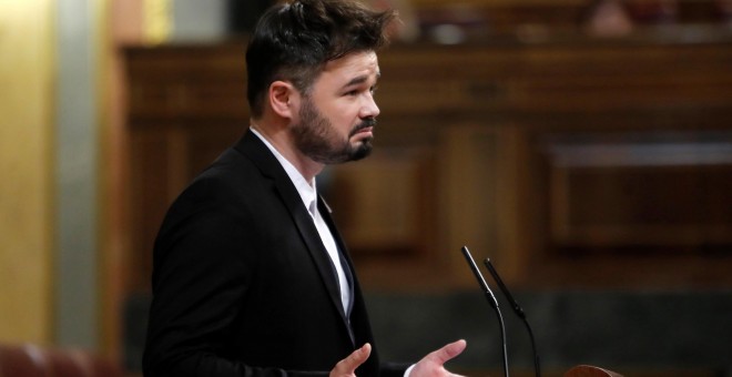 El diputado de ERC Gabriel Rufián, durante su intervención en el pleno del Congreso de los Diputados. EFE/Juan Carlos Hidalgo