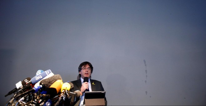 El expresident catalán Carles Puigdemont, durante su rueda de prensa en Berlin. REUTERS/Hannibal Hanschke