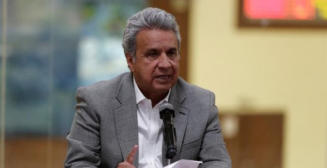 El presidente de Ecuador, Lenín Moreno,en una rueda de prensa este vienres, en Quito (Ecuador). EFE