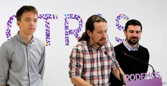 El líder de Podemos, Pablo Iglesias, en rueda de prensa ha anunciado que ha logrado que el diputado Íñigo Errejón y el secretario general de la formación en Madrid, Ramón Espinar, lleguen a un acuerdo para la candidatura que presentarán para la Comunidad