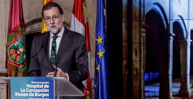 El presidente del Gobierno, Mariano Rajoy, durante su intervención tras la firma de un acuerdo para la rehabilitación del antiguo Hospital de la Concepción . EFE/Santi Otero