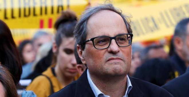 El presidente de la Generalitat, Quim Torra, durante la concentración en la plaza de la Catedral de Barcelona para reclamar la libertad de los presos políticos/EEFE