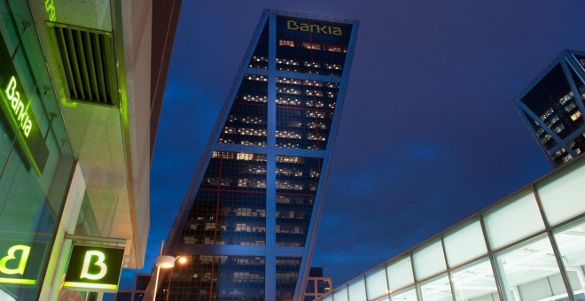 Una sucursal de Bankia cerca de su sede central, en una de las Tores Kio de la madrileña Plaza de Castilla. E.P.