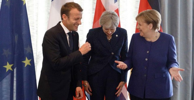 Macron, May y Merkel, hace unos días en Sofía. REUTERS/Stoyan Nenov