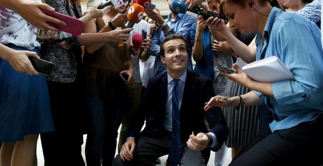 El vicesecretario de Comunicación del PP y precandidato a presidir al partido, Pablo Casado. - EFE