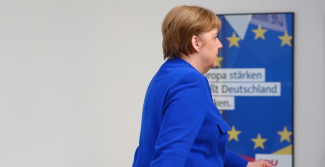 La canciller alemana, Angela Merkel, tras su rueda de prensa de Berlín. /REUTERS