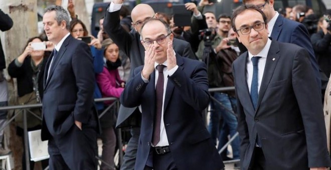 Los exconsellers Jordi Turull y Josep Rull a su llegada a la Audiencia Nacional. EFE/Archivo