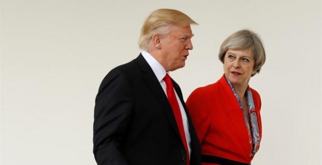 El presidente estadounidense, Donald Trump, tras su reunión con la primera ministra británica, Theresa May. / Europa Press
