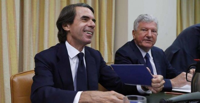 El expresidente del Gobierno José María Aznar durante su comparecencia en el Congreso. (JUAN CARLOS HIDALGO | EFE)