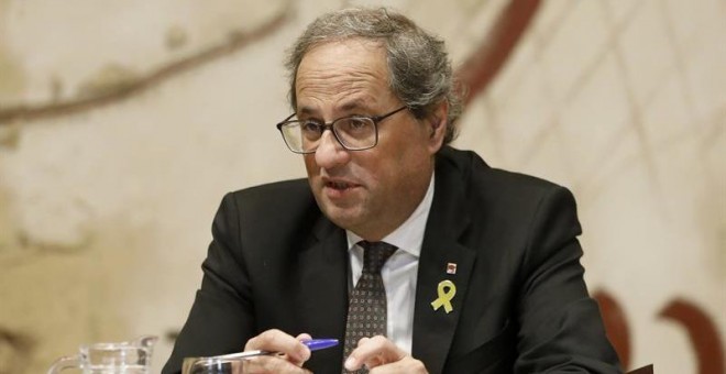 El president de la Generalitat, Quim Torra, durant la reunió setmanal del govern català. EFE/Andreu Dalmau